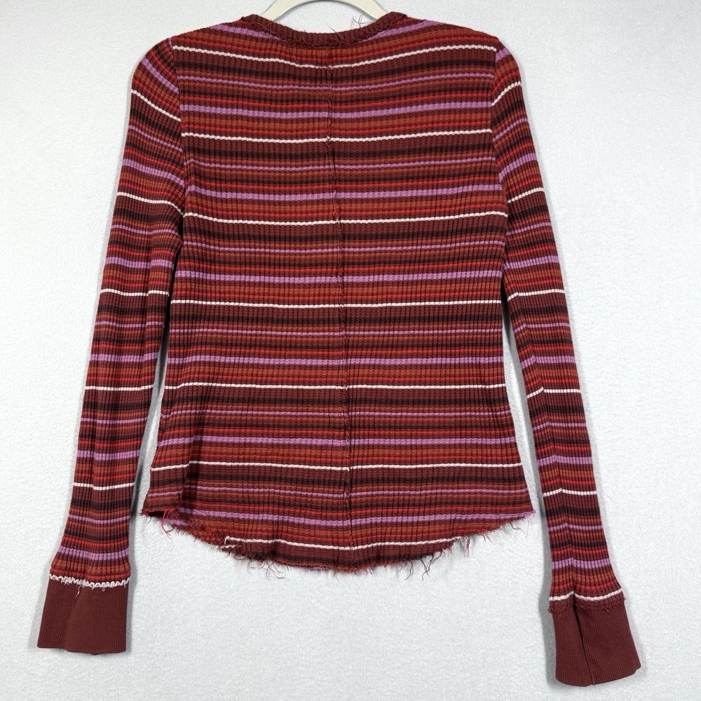 Faherty Top Womens Medium Legend Apres Waffle Knit Henley Button Striped Shirt - Picture 5 of 12